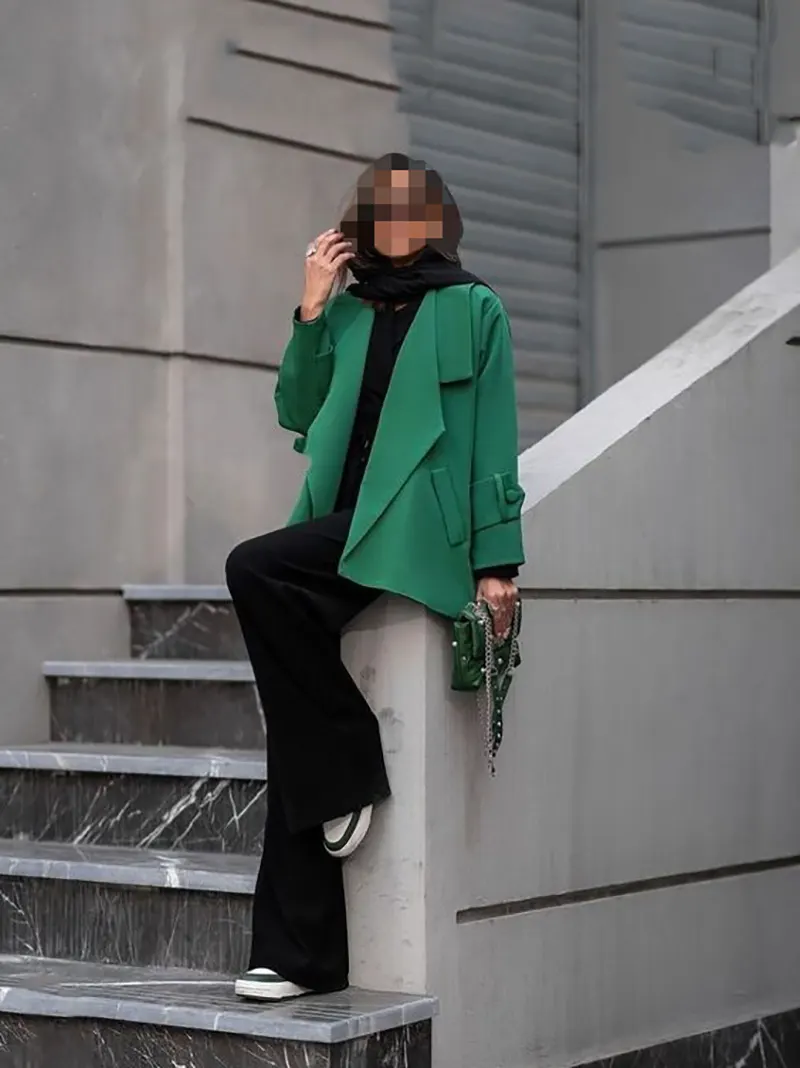 مانتو سبز رنگ با طراحی شیک