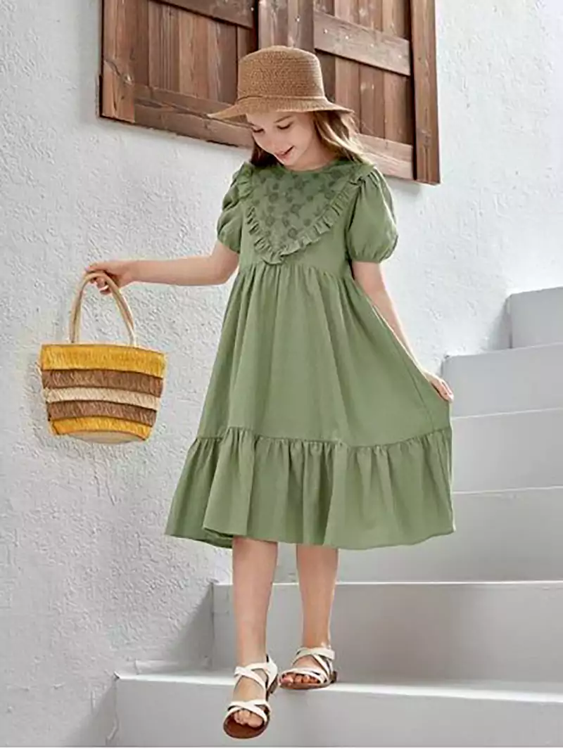 پیراهن دخترانه چین‌دار راحت بهاری