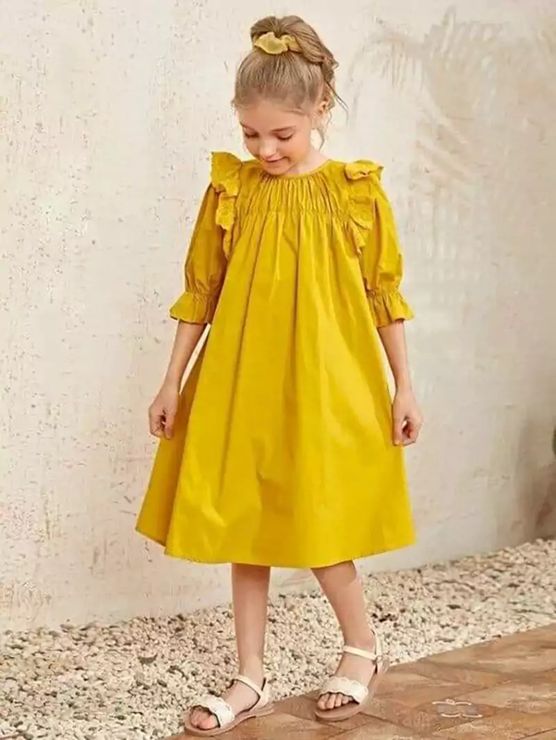 پیراهن دخترانه چین‌دار راحت بهاری