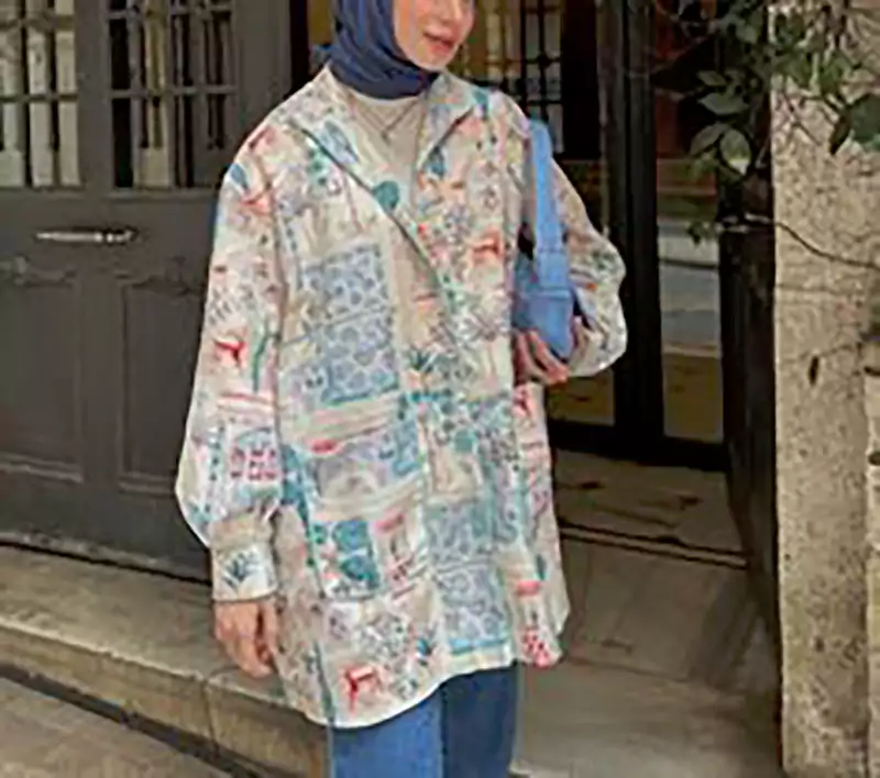 ست شومیز طرحدار و شلوار ساده زنانه