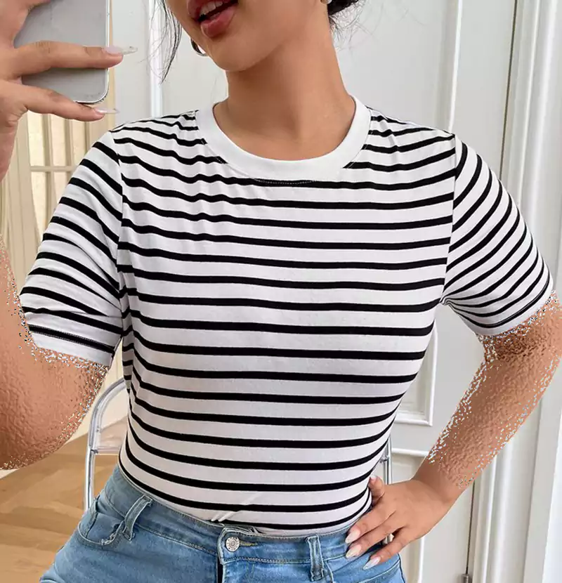 تیشرت زنانه راه راه مشکی و سفید