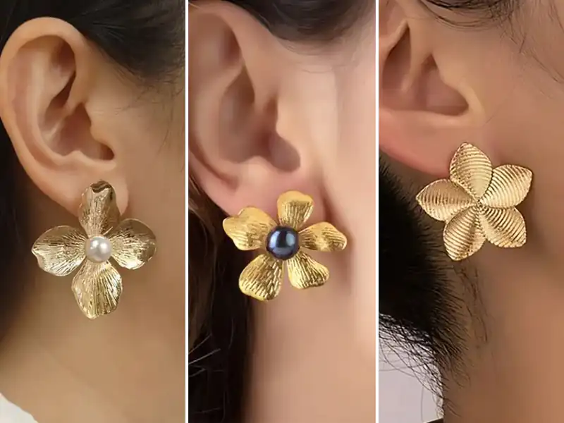 گوشواره طلا طرح گل مدرن