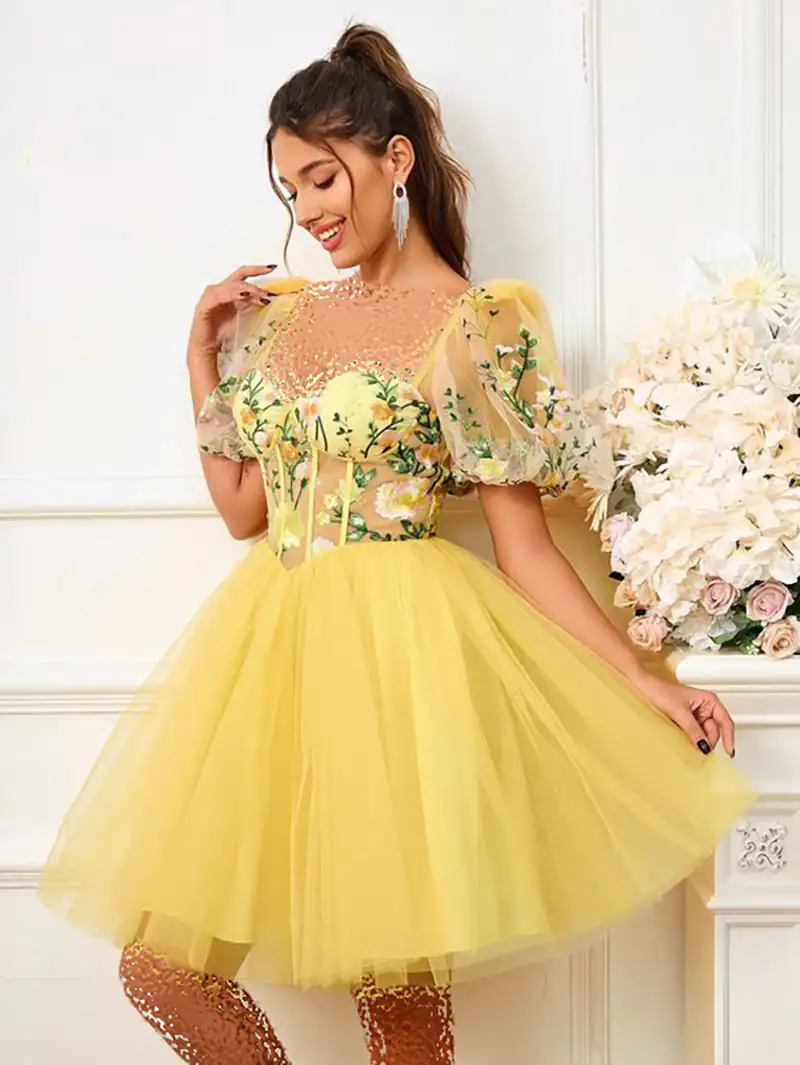 لباس مجلسی زرد کوتاه