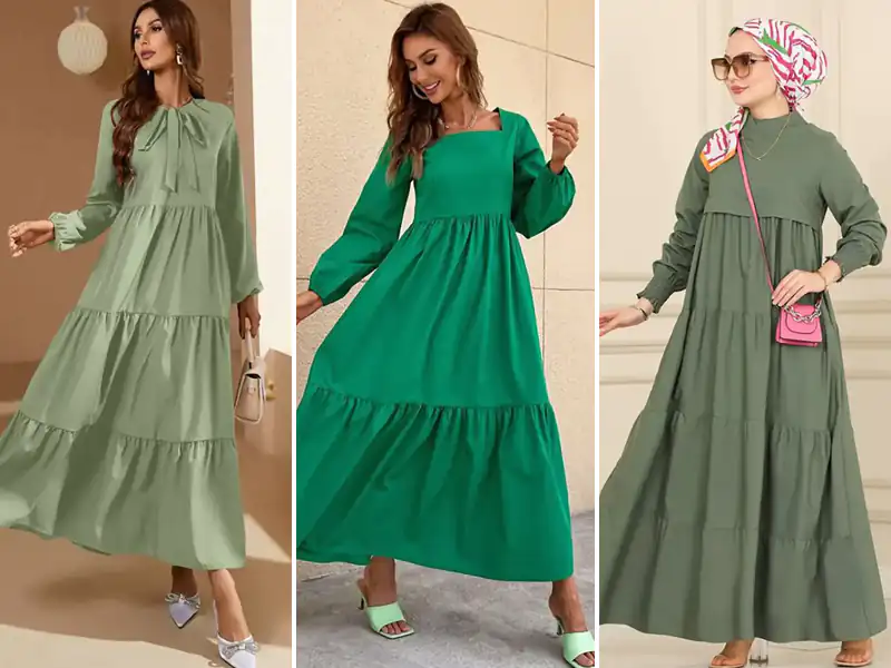 مانتو پیراهنی بلند سبز و شیک؛ با این مدل ها استایلت رو خاص تر کن