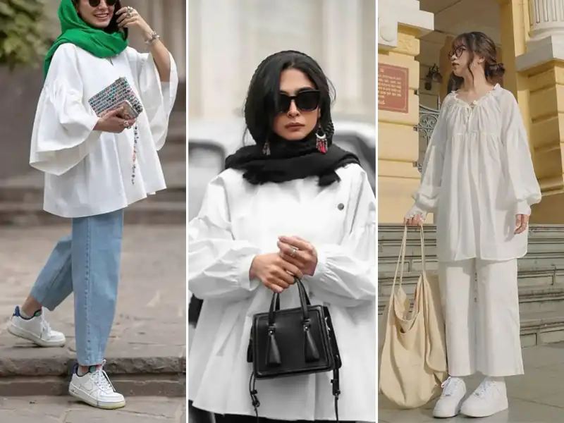 مانتو زنانه جلو بسته سفید شیک و جدید؛ طرح های ساده و در عین حال یونیک