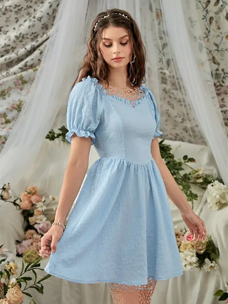 پیراهن عروسکی زنانه آبی آسمانی
