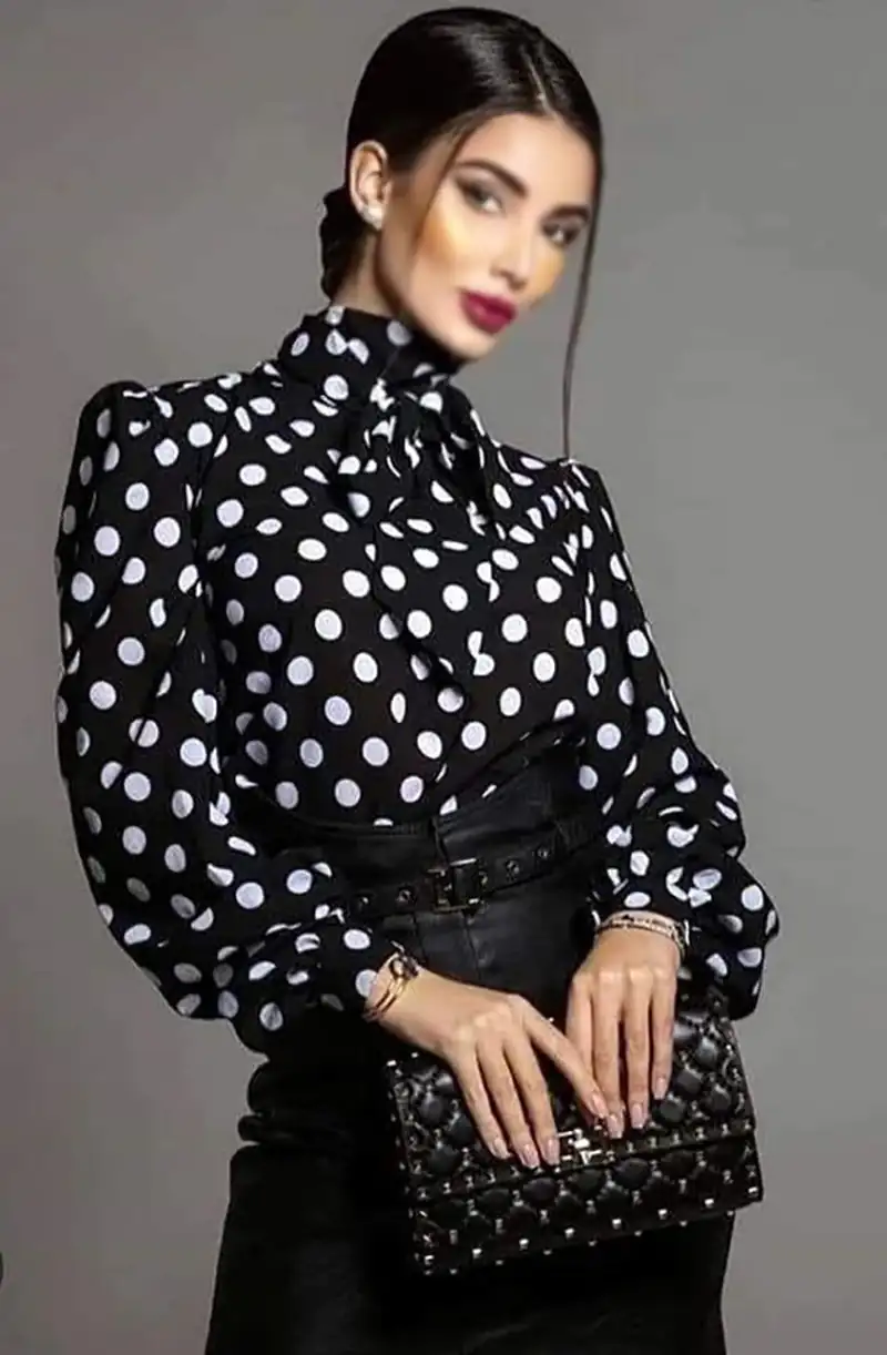 پیراهن زنانه خال خالی سفید مشکی