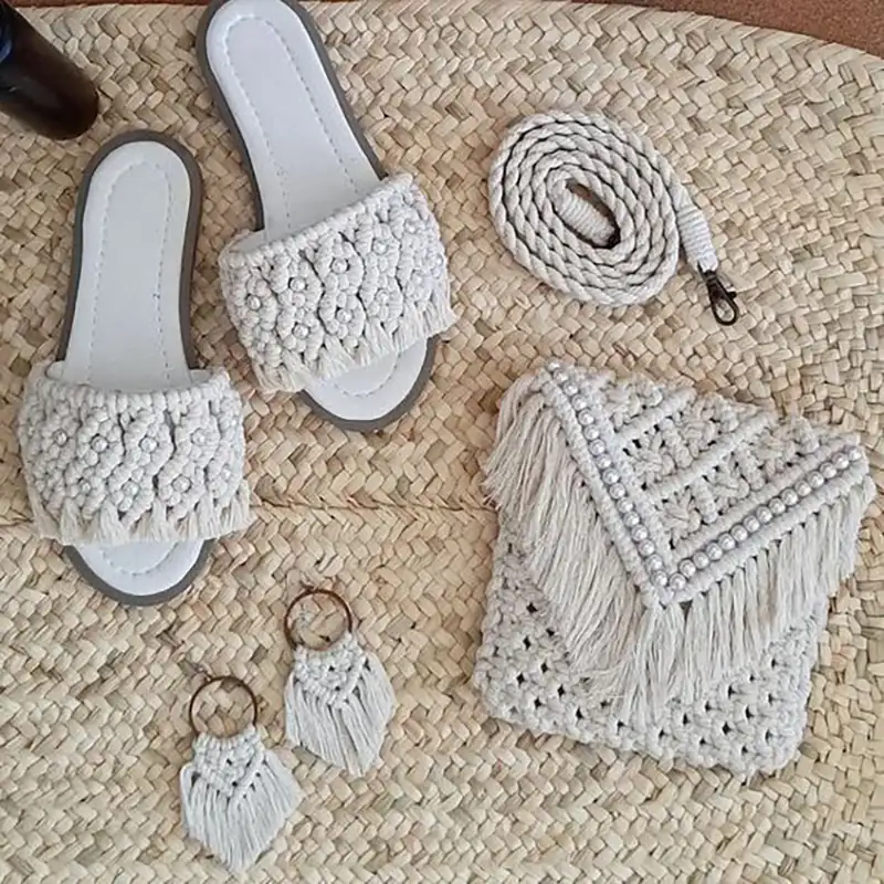 ست صندل و کیف مکرومه زنانه