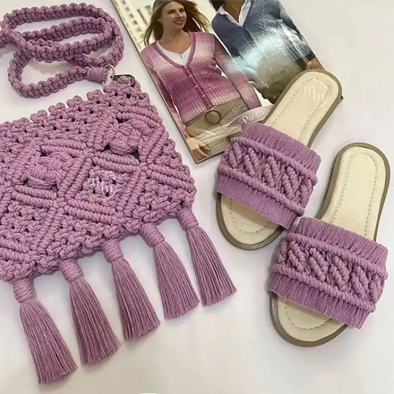 ست صندل و کیف مکرومه زنانه