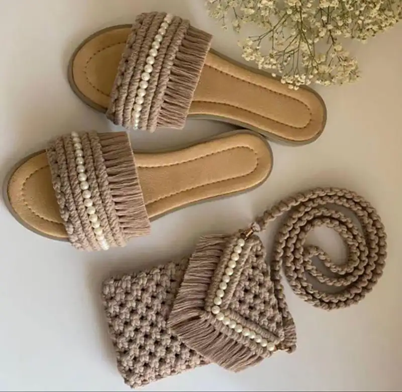 ست صندل و کیف مکرومه زنانه