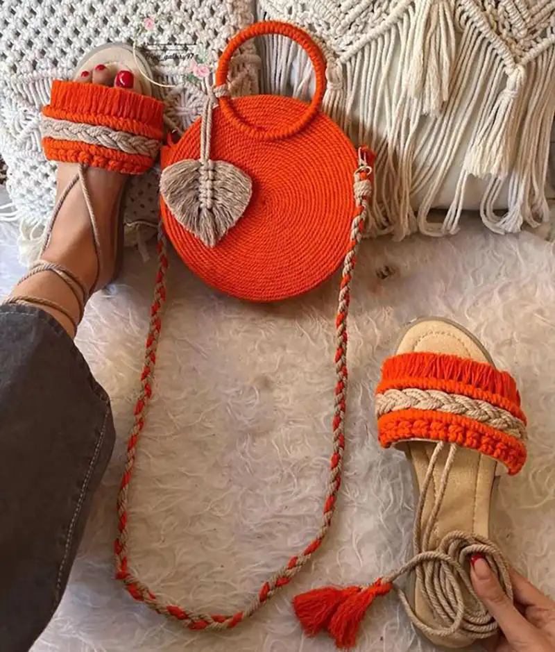 ست صندل و کیف مکرومه زنانه