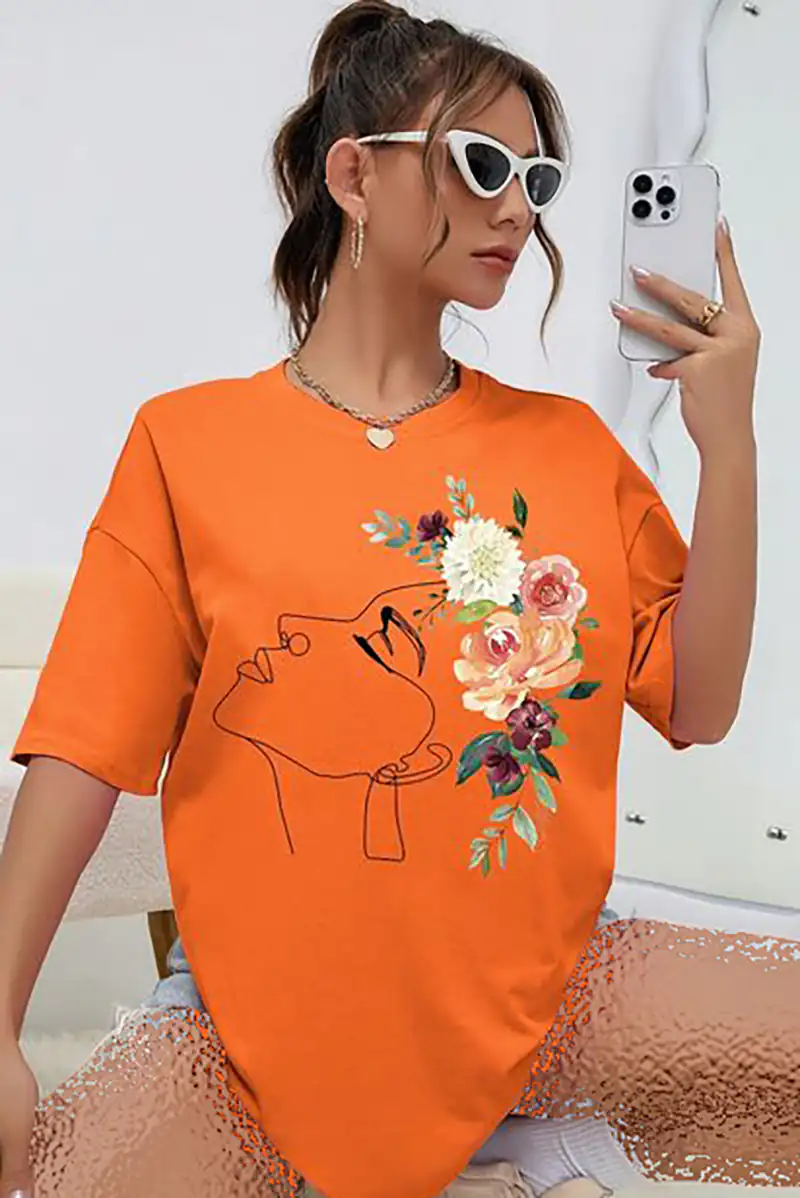 تیشرت نارنجی طرحدار زنانه