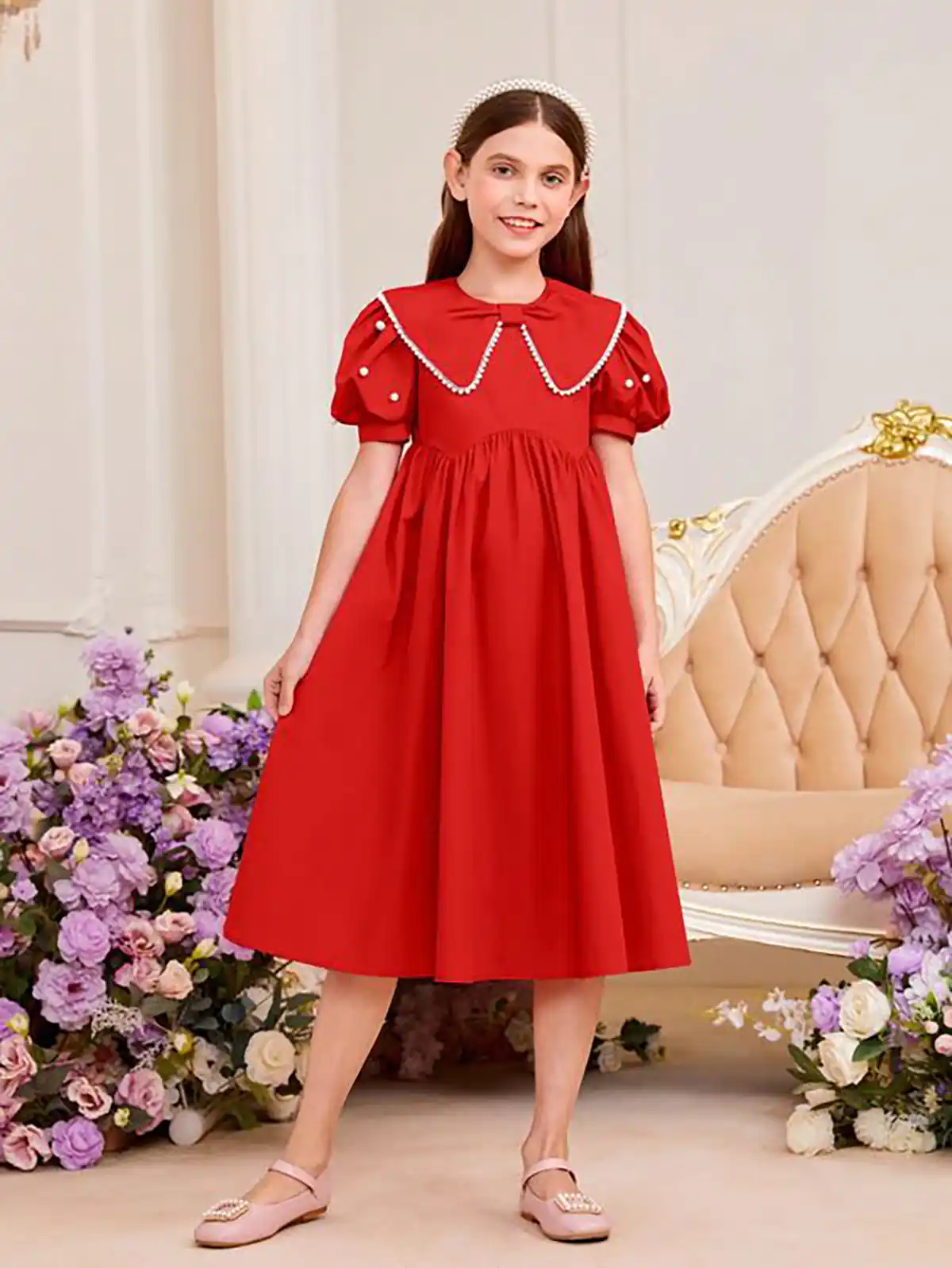 بلوز قرمز بچگانه یقه ب ب