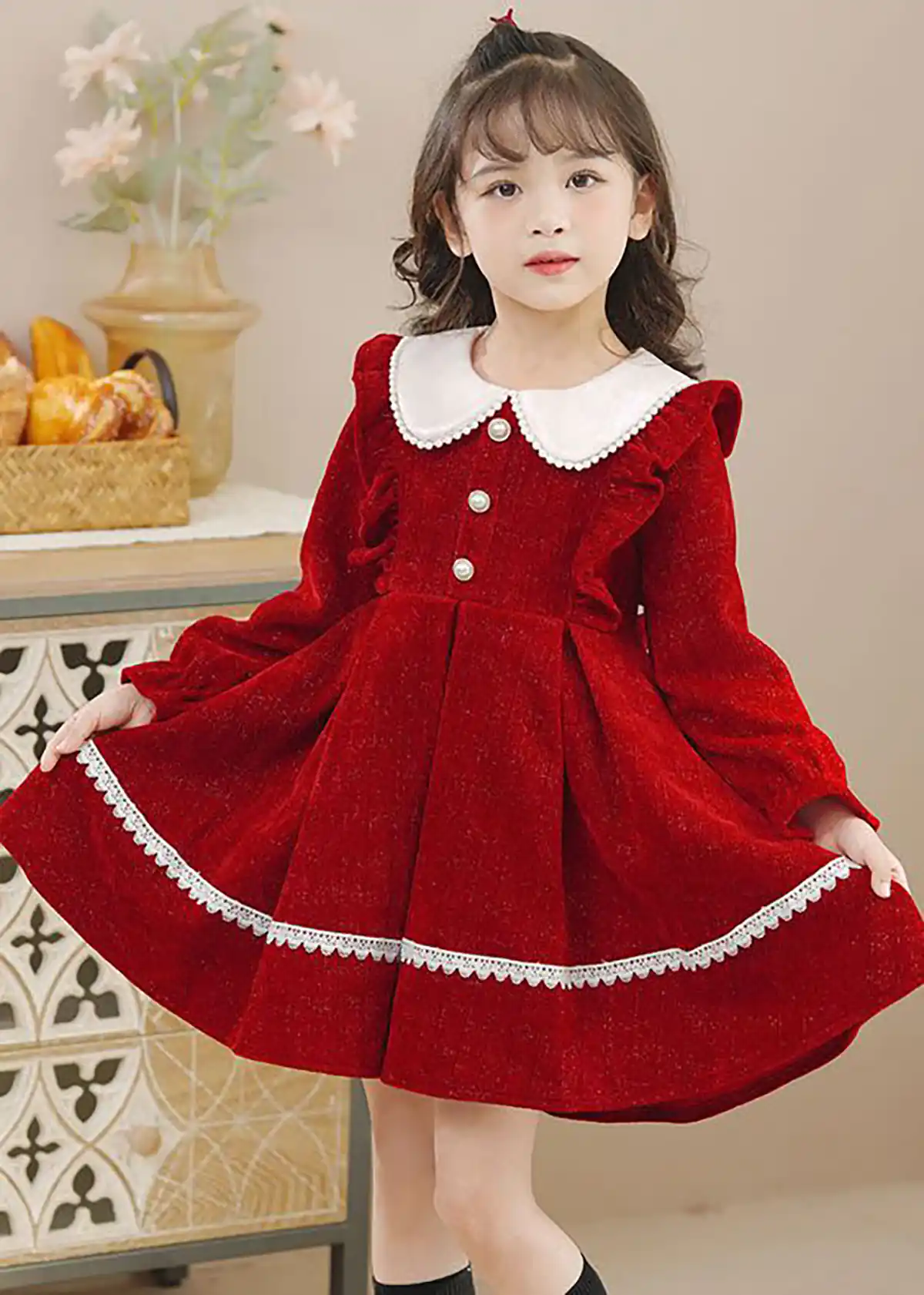 بلوز قرمز بچگانه یقه ب ب