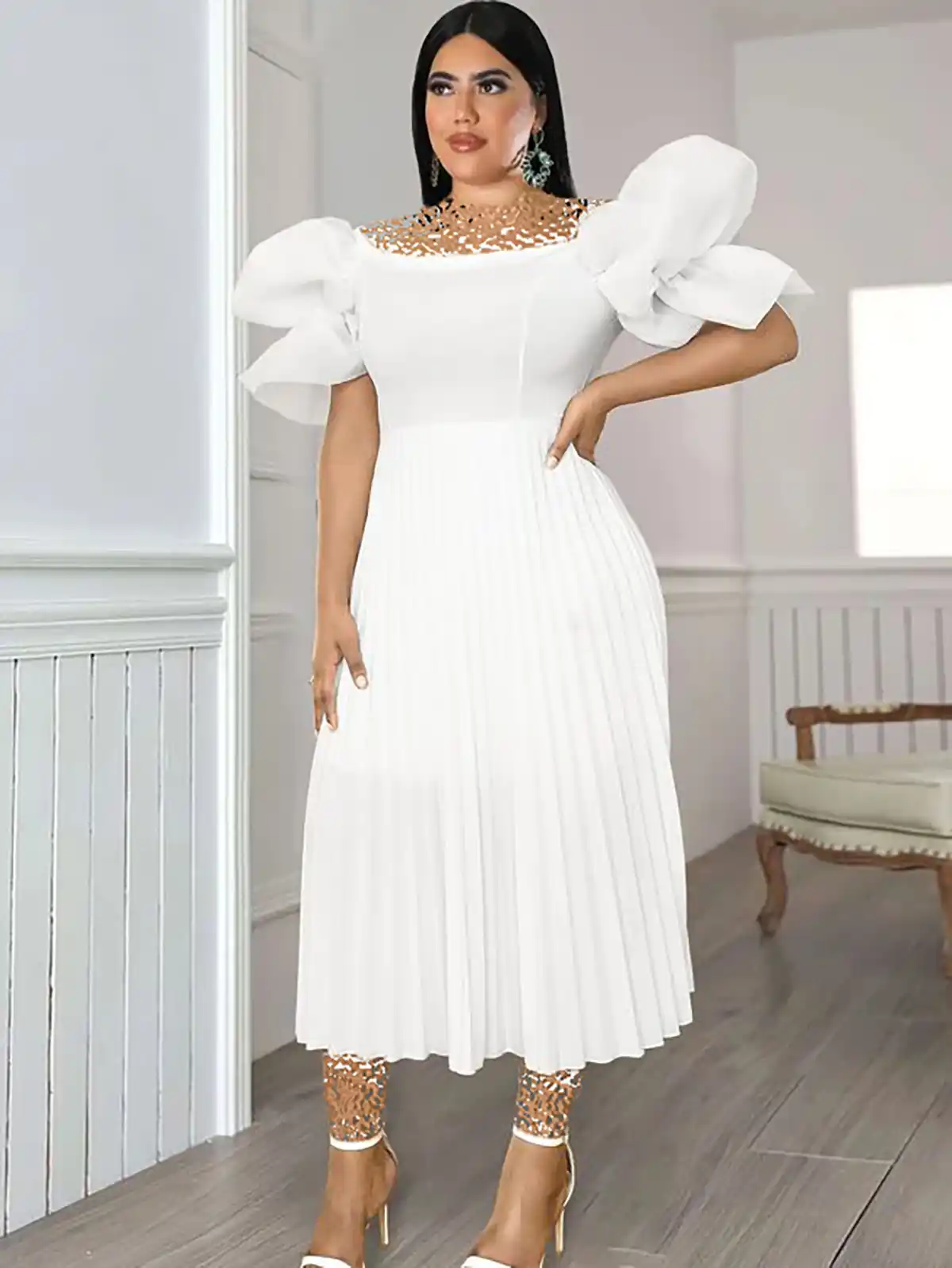 ماکسی سفید پلیسه زنانه زیبا