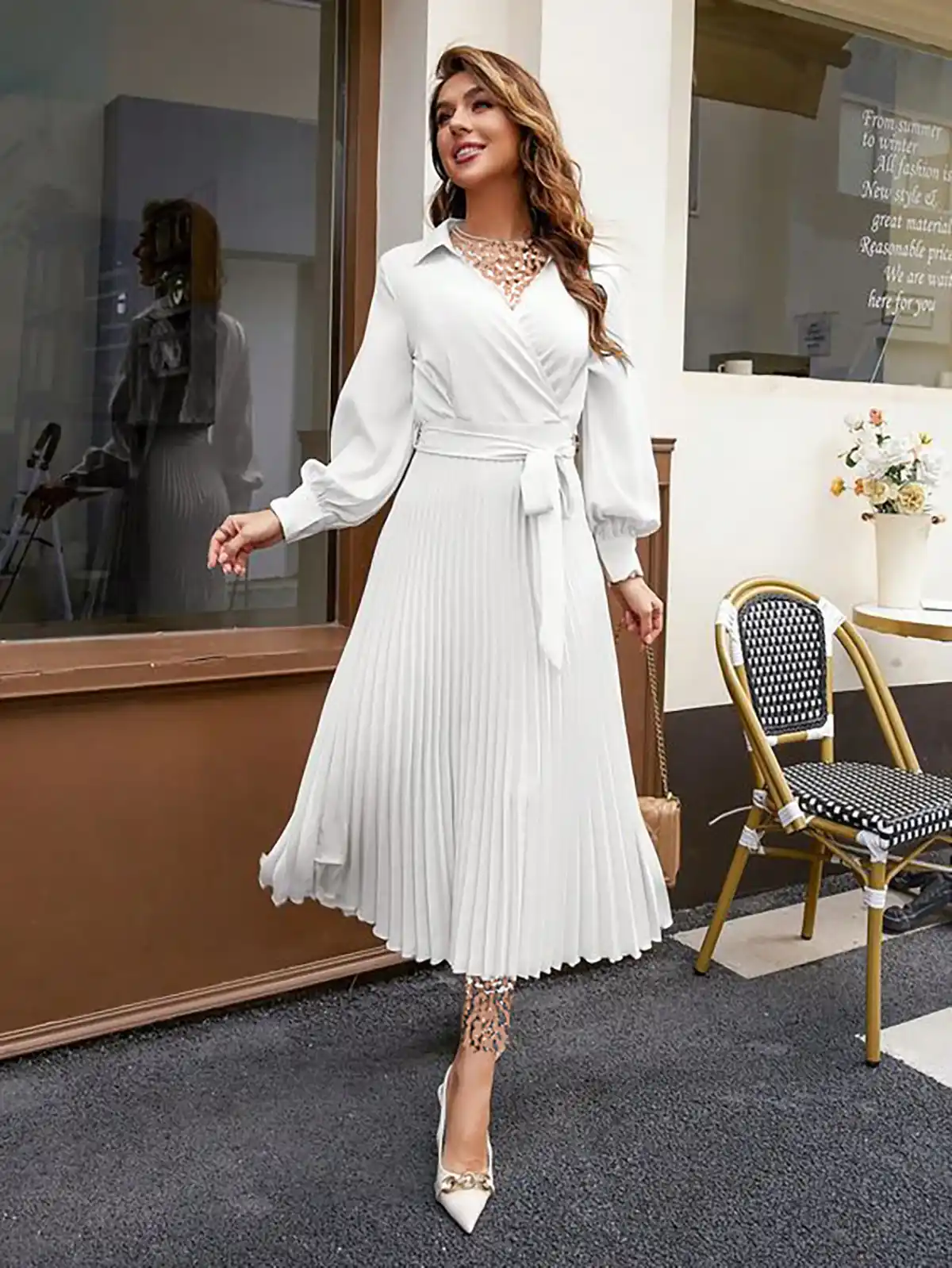 ماکسی سفید پلیسه زنانه زیبا