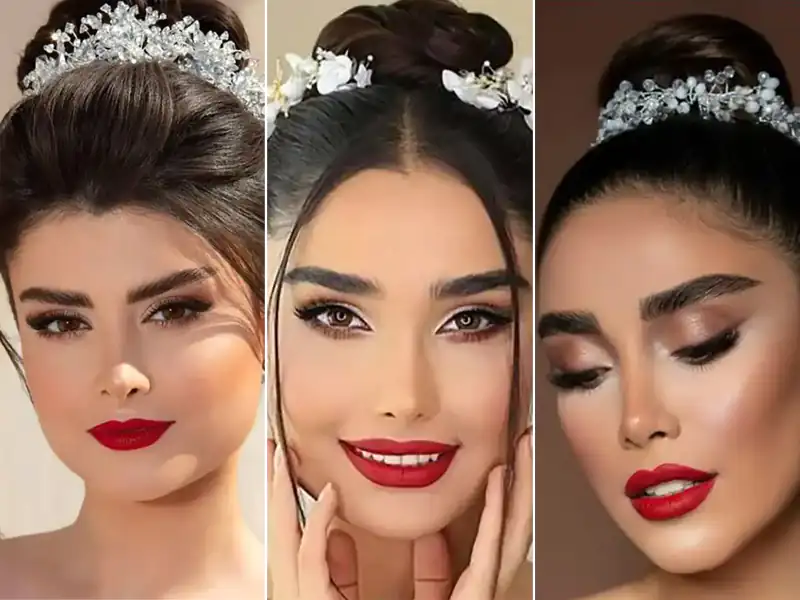 مدل آرایش عروس با رژ قرمز | کلی ایده از آرایشگاه های بزرگ تهران