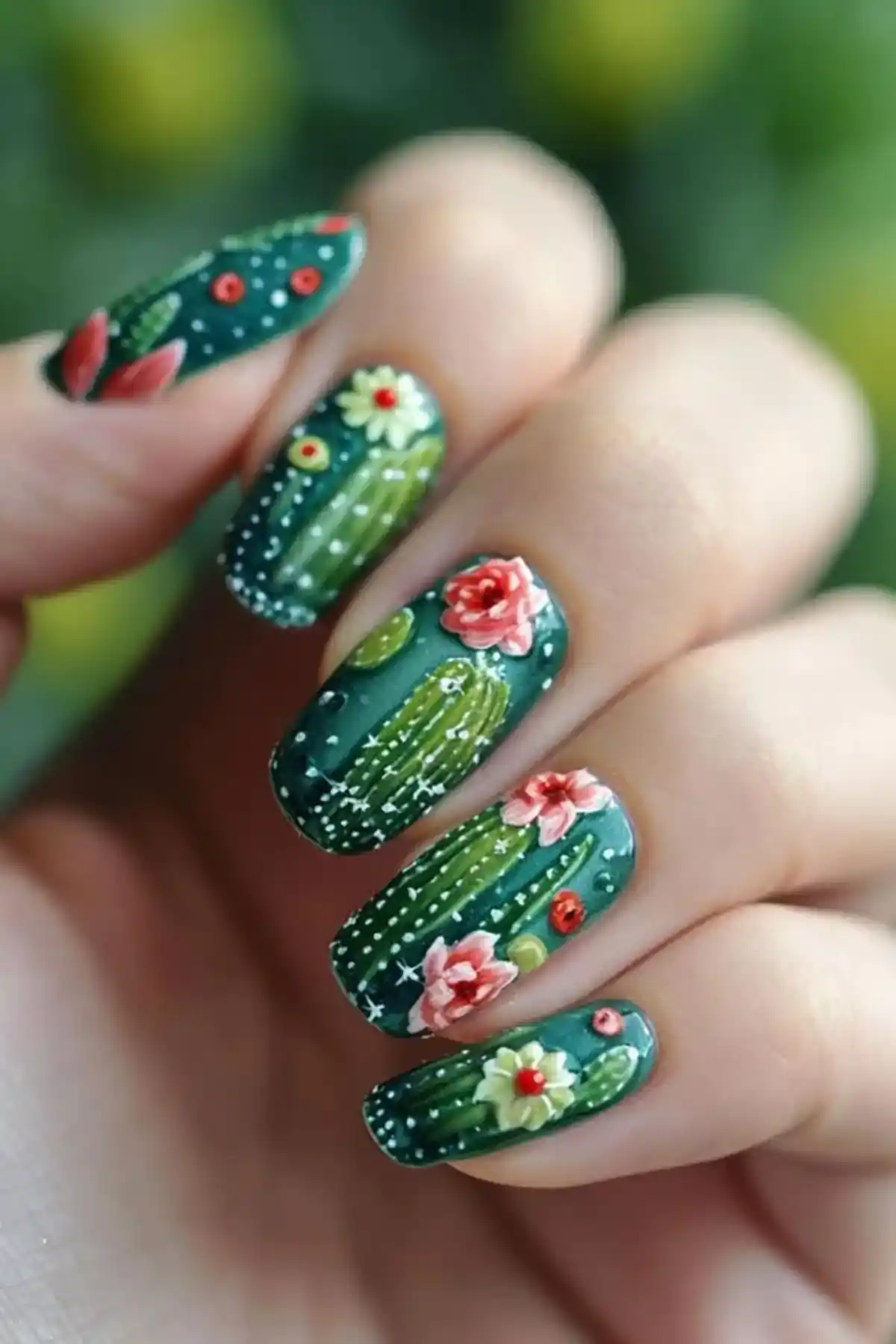 طراحی کاکتوس روی ناخن