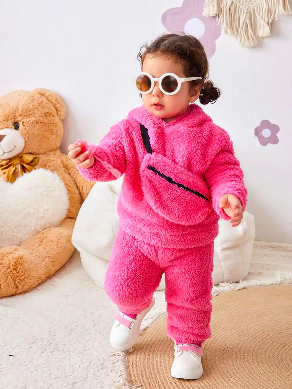 بلوز شلوار تدی صورتی بچگانه