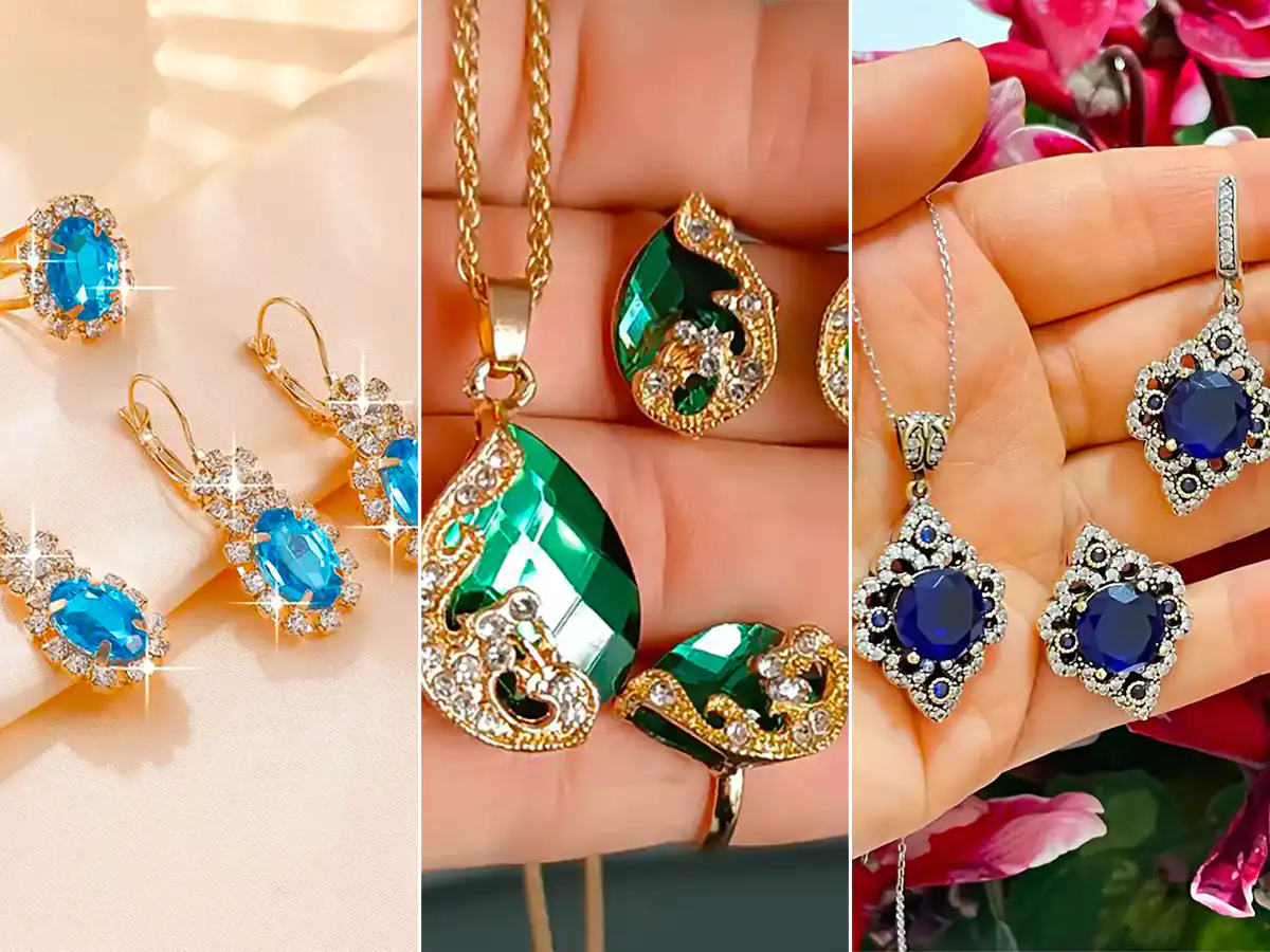 نیم ست نگین دار ژوپینگ؛ ۱۵ طرح شیک و متفاوت برای خانم‌های خاص