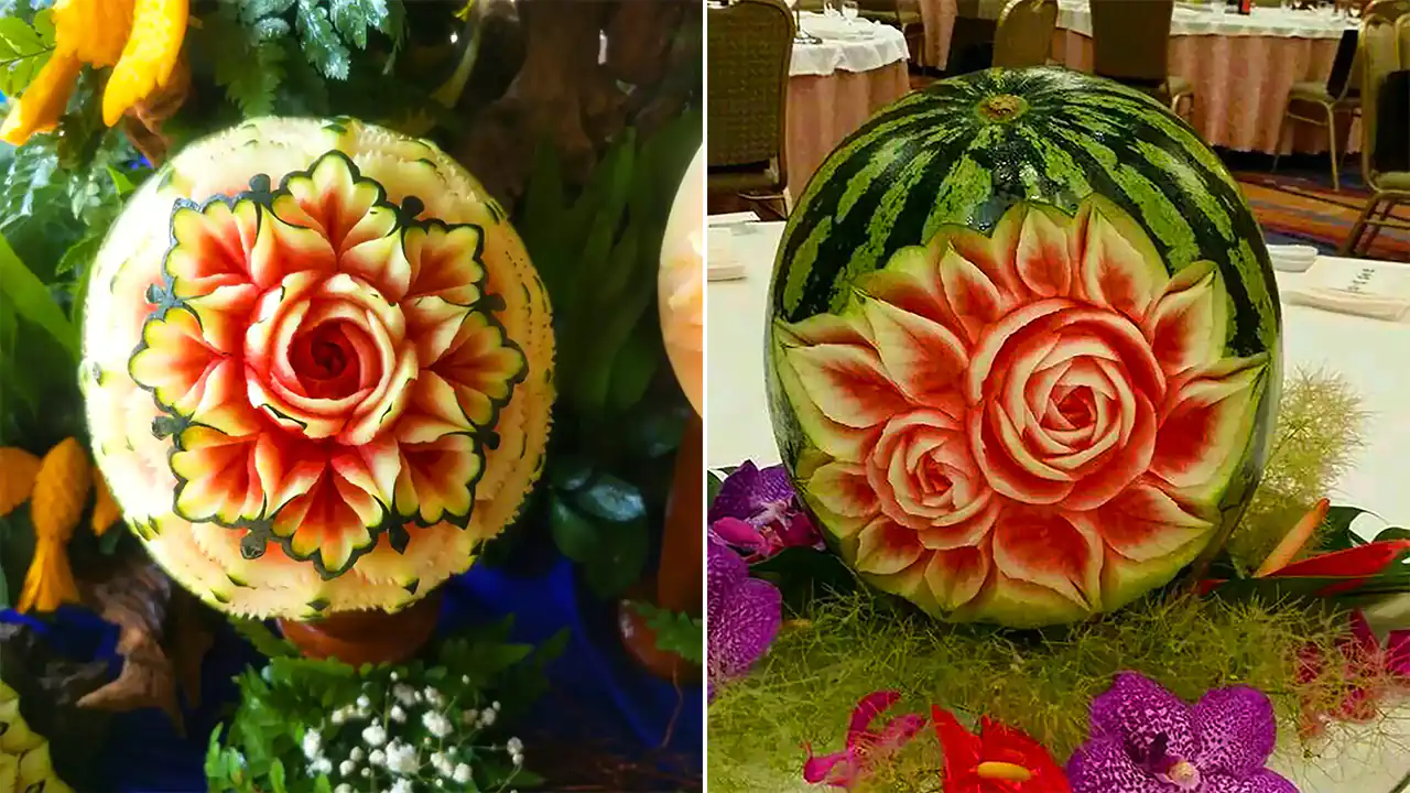گل آرایی روی هندوانه؛ ۱۵ مدل هنری جذاب برای سفره شب یلدای خاص