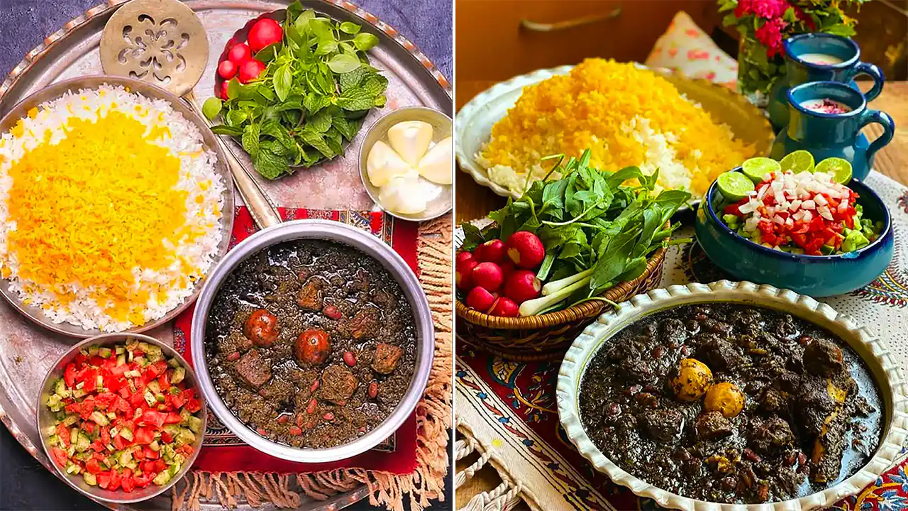 سرو خورشت قرمه سبزی ایرانی؛ ۱۵ عکس سفره سنتی چشمگیر برای مهمانی های خانگی
