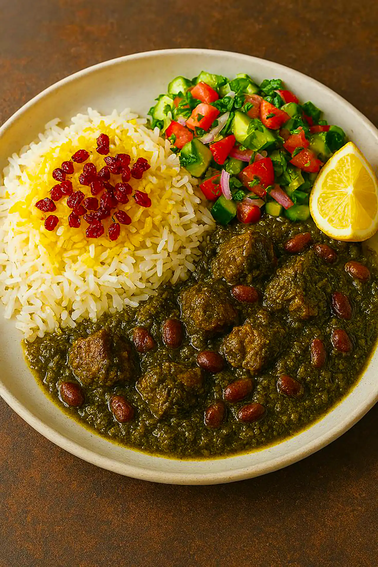 سرو خورشت قرمه سبزی ایرانی
