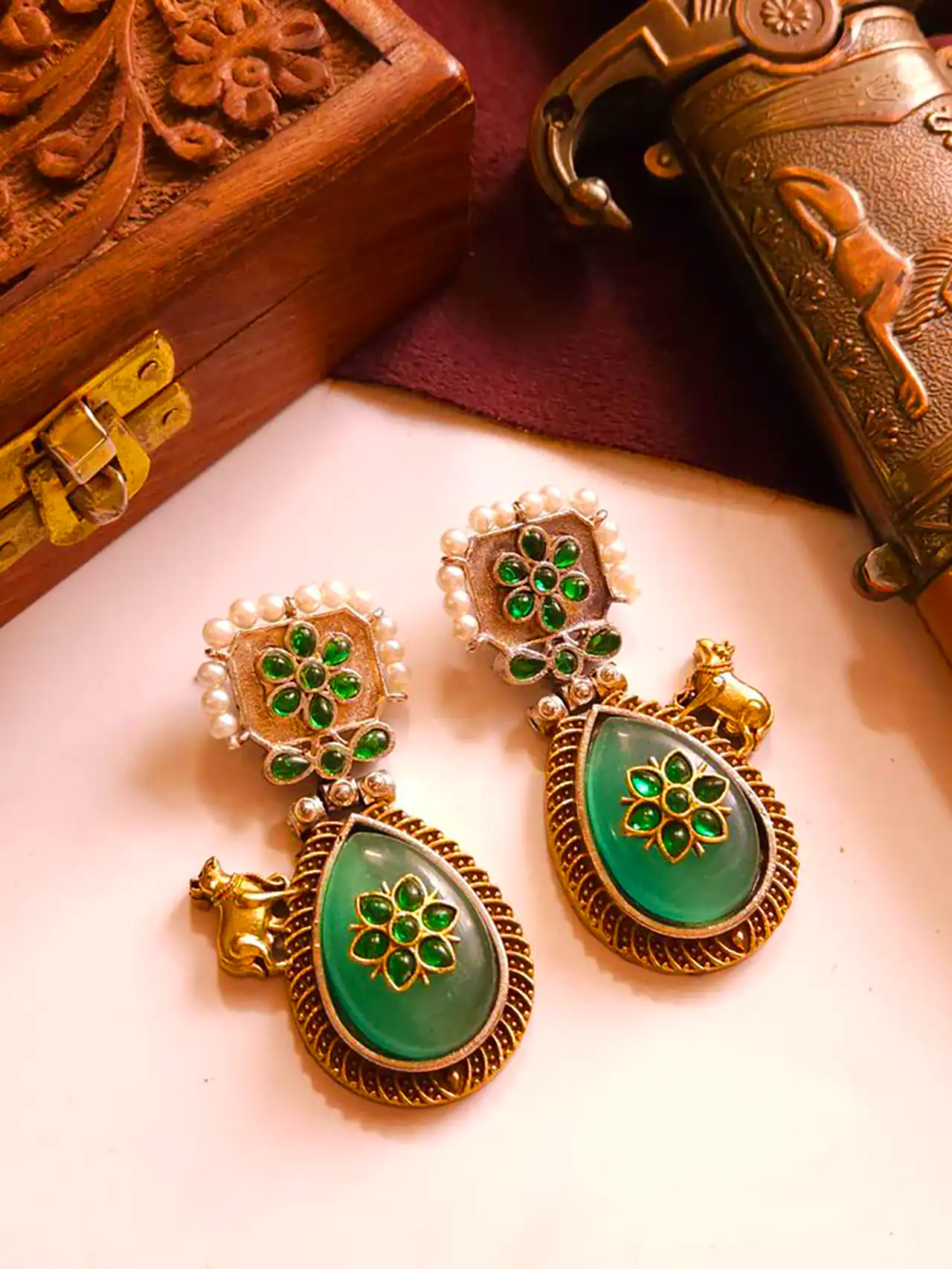 گوشواره سبز هندی شیک