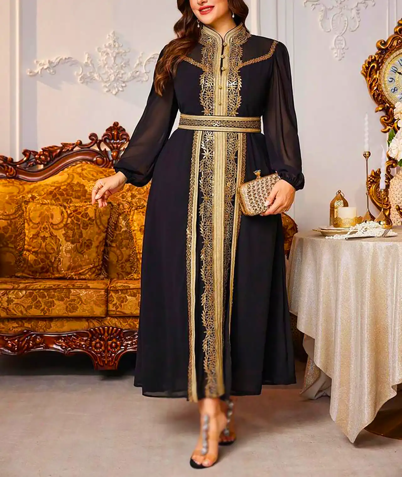 پیراهن بلند مشکی طلا کوب