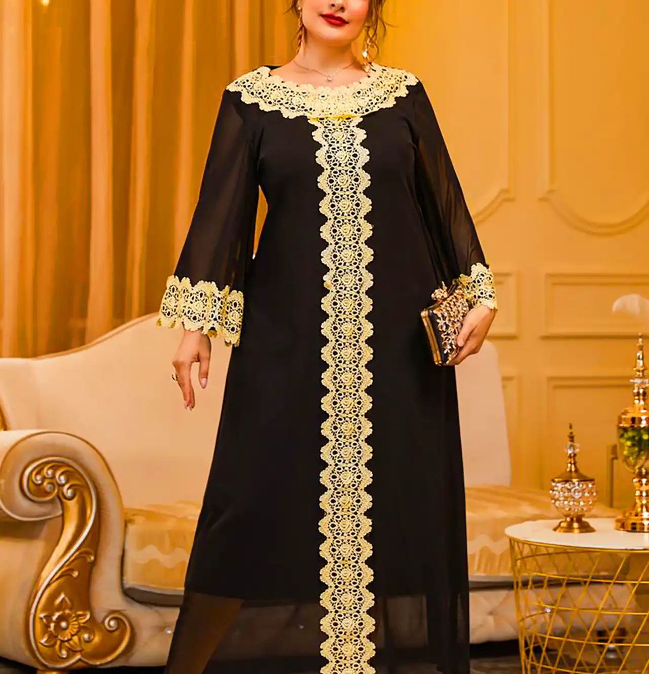 پیراهن بلند مشکی طلا کوب