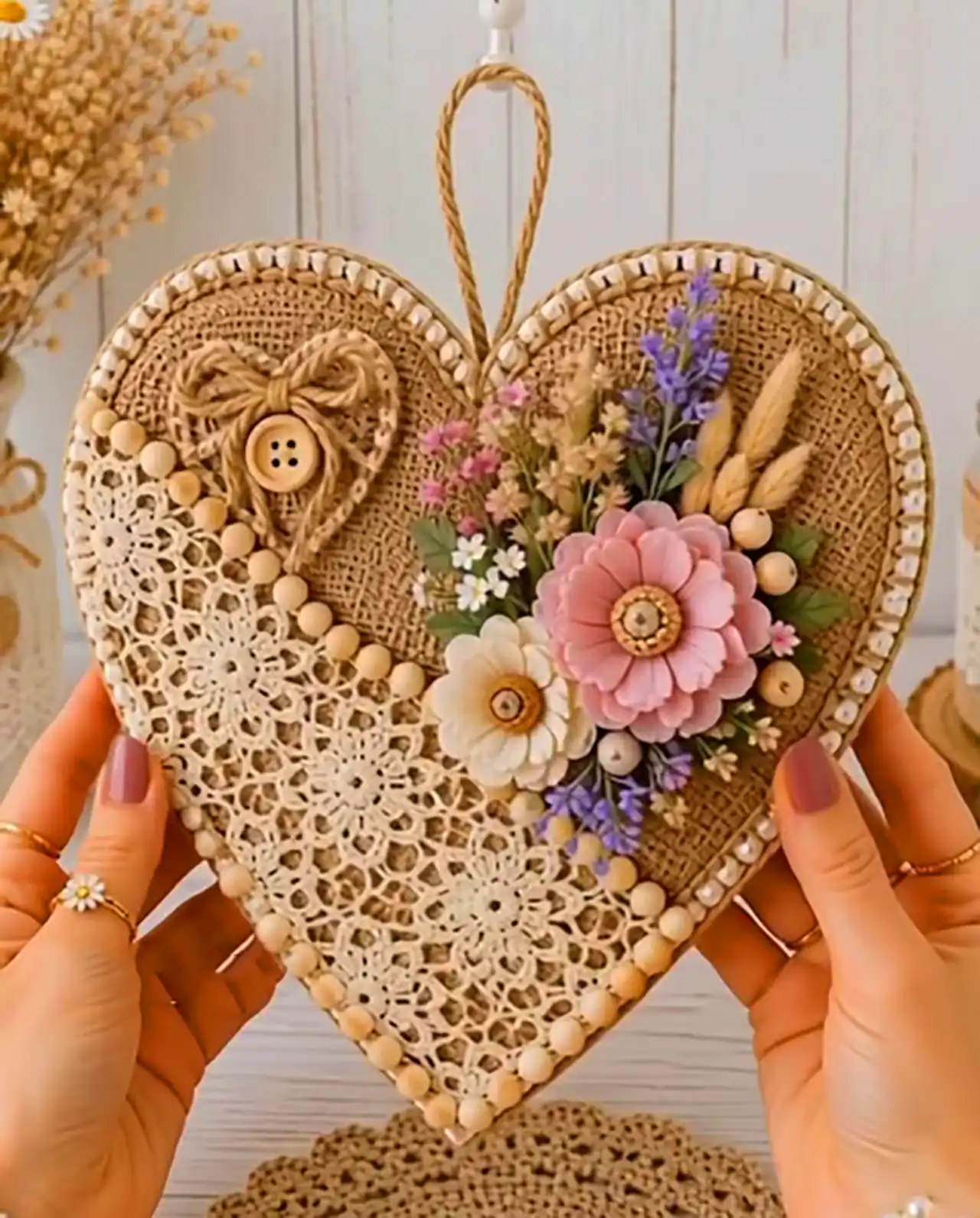 ایده ساخت آویز قلبی حصیری
