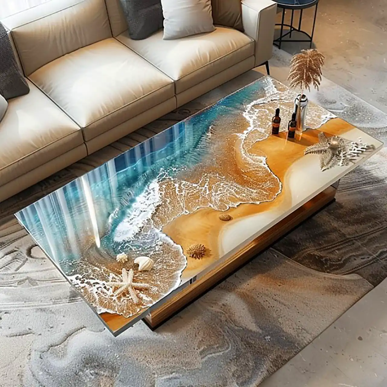 میز رزینی مدرن صفحه شیشه ای