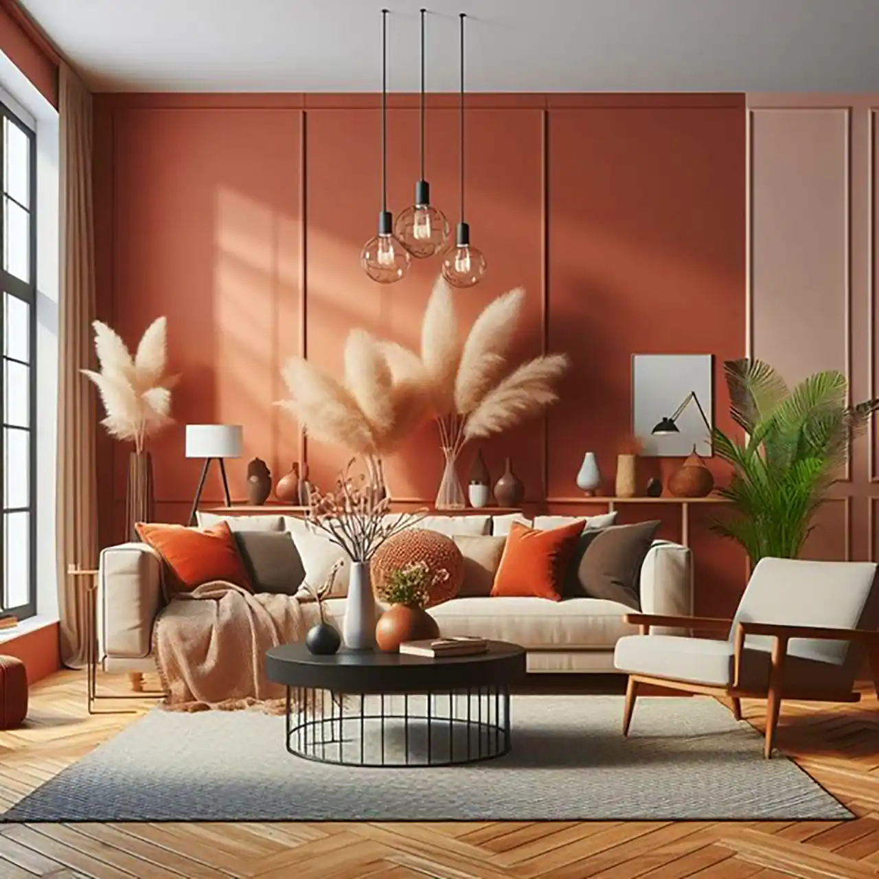 نشیمن مدرن با رنگ نارنجی
