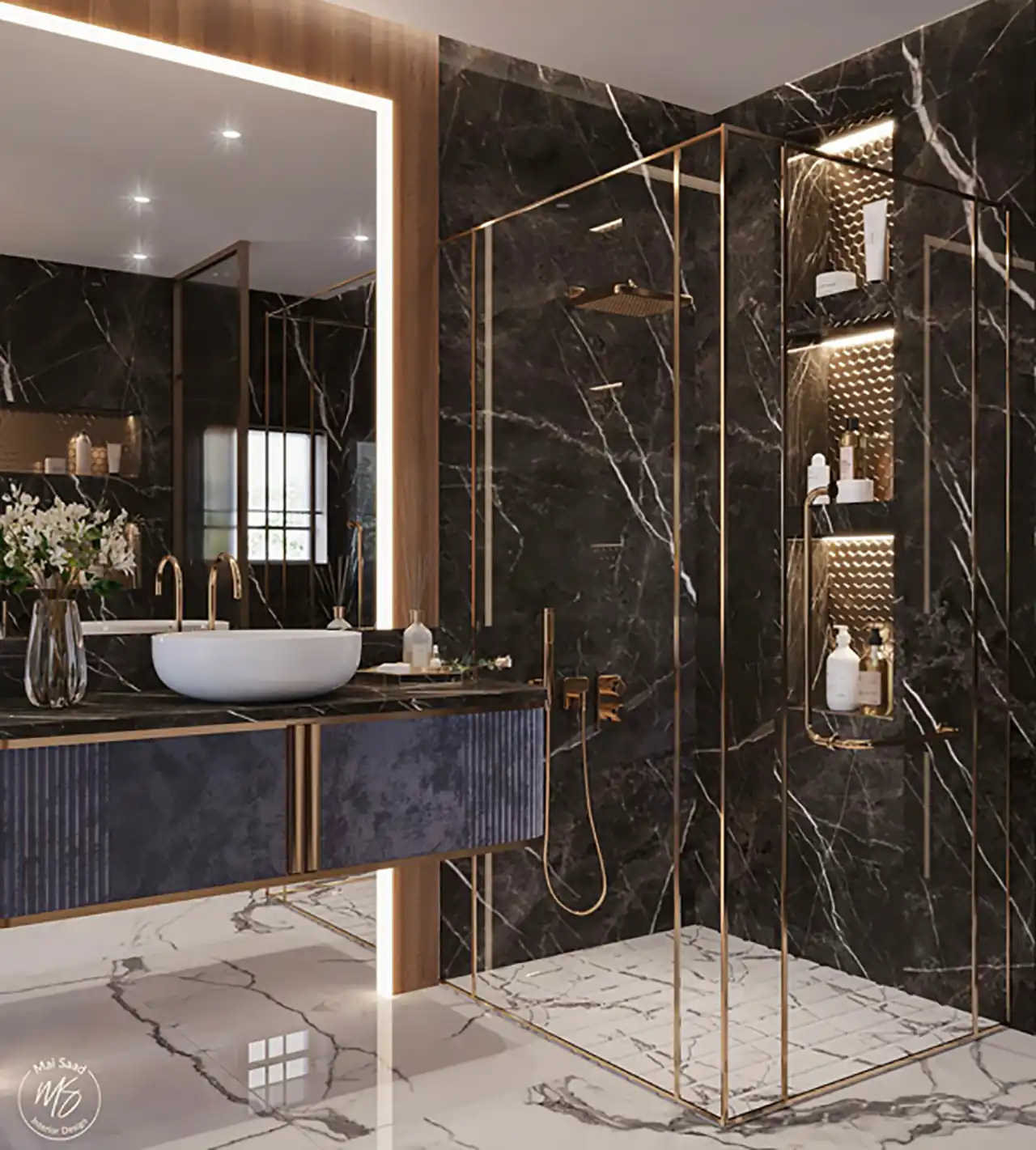 طراحی حمام لاکچری مشکی