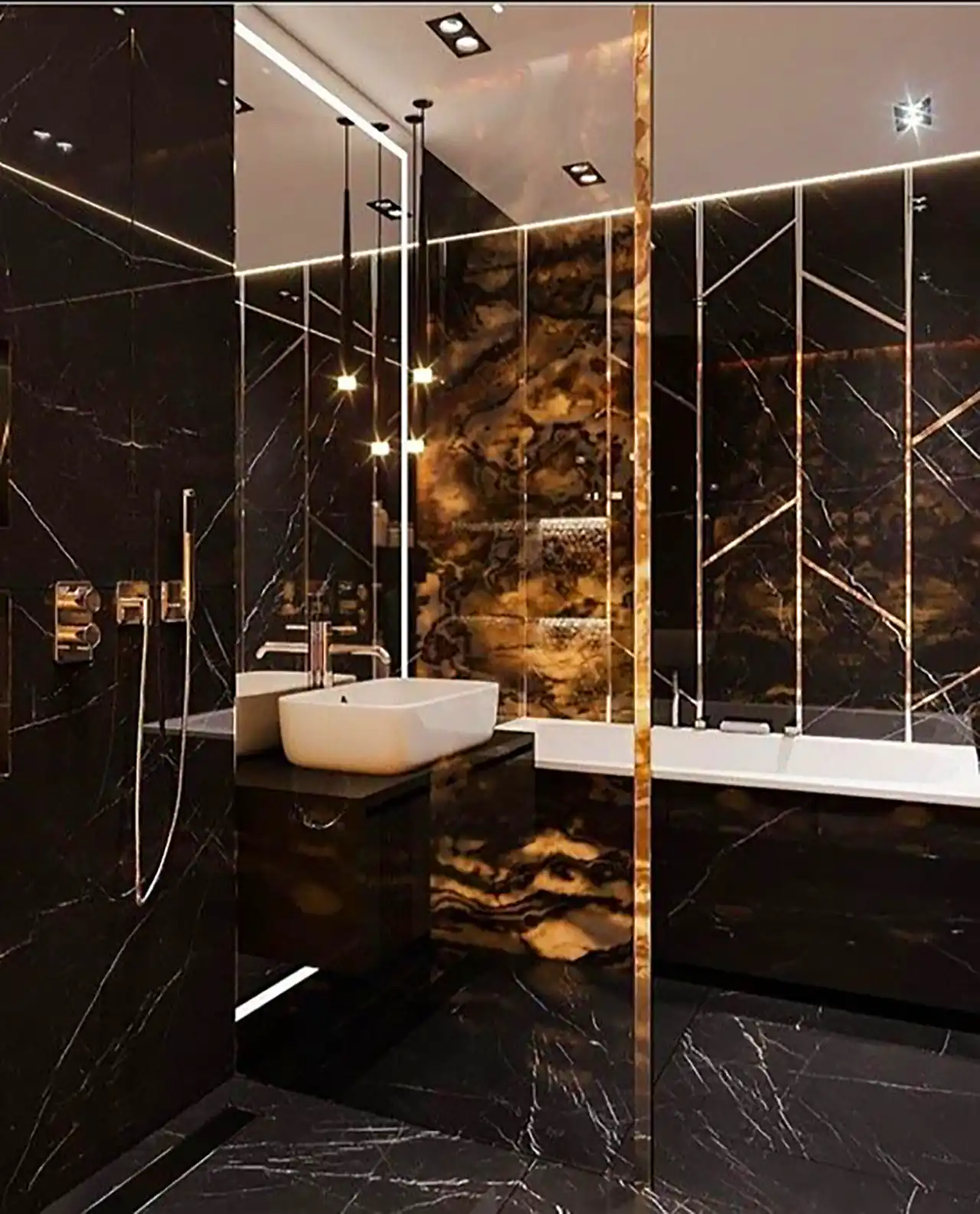 طراحی حمام لاکچری مشکی