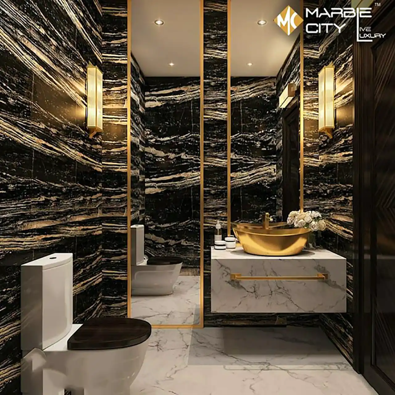 طراحی حمام لاکچری مشکی