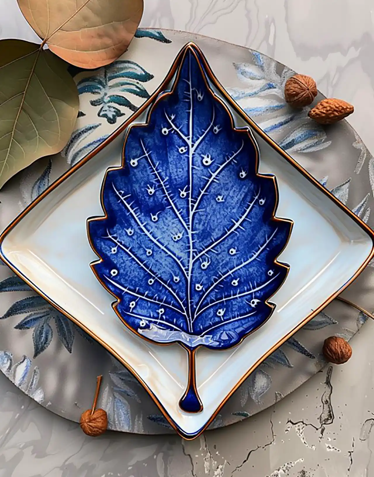 ظروف آبی سفالی طرح برگ